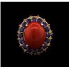 Image 2 : 5.85 ctw Coral, Sapphire and Yellow Diamond Ring - 14KT Rose Gold