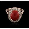 Image 2 : 14KT Rose Gold 2.80 ctw Coral and Diamond Ring