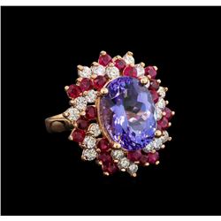 14KT Rose Gold 7.95 ctw Tanzanite, Ruby and Diamond Ring