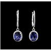 Image 1 : 3.91 ctw Tanzanite and Diamond Dangle Earrings - 14KT White Gold