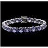 Image 1 : 14.51 ctw Tanzanite and Blue Sapphire Bracelet - 14KT White Gold