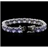 Image 3 : 14.51 ctw Tanzanite and Blue Sapphire Bracelet - 14KT White Gold