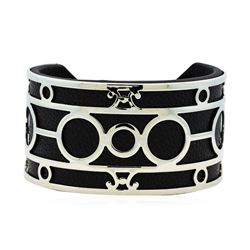 Triple Circle Design Cuff Bracelet - Metal and Leather