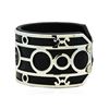 Image 2 : Triple Circle Design Cuff Bracelet - Metal and Leather