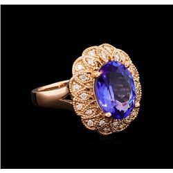 4.58 ctw Tanzanite and Diamond Ring - 14KT Rose Gold