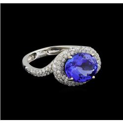 4.36 ctw Tanzanite and Diamond Ring - 14KT White Gold