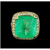 Image 2 : GIA Cert 23.20 ctw Emerald and Diamond Ring - 14KT Yellow Gold