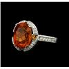 Image 1 : 9.40 ctw Mandarin Spessartite and Diamond Ring - 18KT White Gold