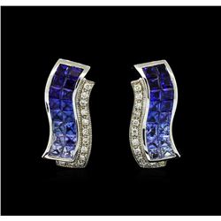 3.40 ctw Blue Sapphire and Diamond Earrings - 14KT White Gold