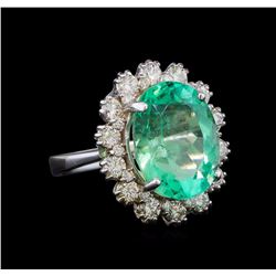 GIA Cert 8.94 ctw Emerald and Diamond Ring - 14KT White Gold