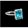Image 1 : 2.28 ctw Paraiba Tourmaline and Diamond Ring - 18KT White Gold
