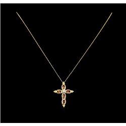 3.00 ctw Topaz and Diamond Cross Pendant With Chain - 10KT Yellow Gold