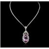 Image 2 : 14KT White Gold 40.03 ctw Kunzite and Diamond Pendant With Chain