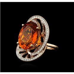 11.26 ctw Mandarin Spessartite and Diamond Ring - 14KT Rose Gold