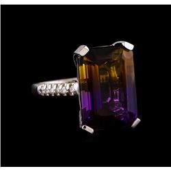 16.70 ctw Ametrine and Diamond Ring - 14KT White Gold