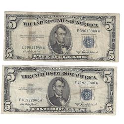 1953 $5 Silver Certificate Currency Lot of 2