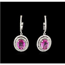 2.75 ctw Pink Sapphire and Diamond Earrings - 14KT White Gold