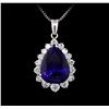 Image 1 : 14KT White Gold GIA Certified 23.12 ctw Tanzanite and Diamond Pendant With Chain