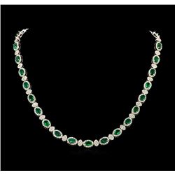 12.67 ctw Emerald and Diamond Necklace - 18KT White Gold