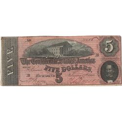 1864 $5 Confederate States of America Bank Note