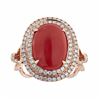 Image 1 : 3.28 ctw Coral and Diamond Ring - 14KT Rose Gold