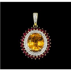 17.25 ctw Hessonite Pendant - 14KT Yellow Gold