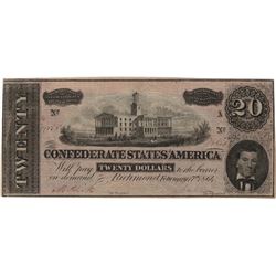 1864 $20 Confederate States of America Bank Note