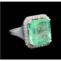 GIA Cert 12.39 ctw Emerald and Diamond Ring - 14KT White Gold