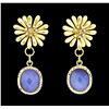Image 1 : Flower Charm Stone and Crystal Earrings - Gold Plated
