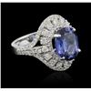 Image 1 : 5.96 ctw Tanzanite and Diamond Ring - 14KT White Gold