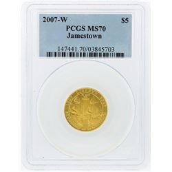 2007-W PCGS MS70 $5 Jamestown Gold Coin