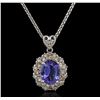 Image 1 : 3.56 ctw Tanzanite and Diamond Pendant With Chain - 14KT White Gold