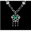 Image 2 : 2.90 ctw Emerald and Diamond Necklace - 18KT White Gold
