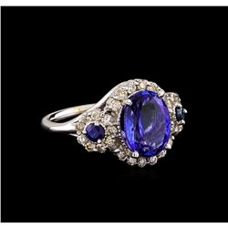 14KT White Gold 4.08 ctw Tanzanite, Sapphire & Diamond Ring