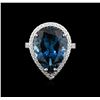 Image 2 : 12.06 ctw Blue Topaz and Diamond Ring - 14KT White Gold