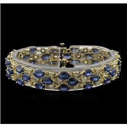 37.44 ctw Blue Sapphire and Diamond Bracelet - 14KT Yellow Gold