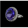 Image 1 : 14.20 ctw Tanzanite and Diamond Ring - 14KT White Gold
