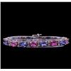 Image 1 : 10.80 ctw Tanzanite, Sapphire and Diamond Bracelet - 14KT White Gold