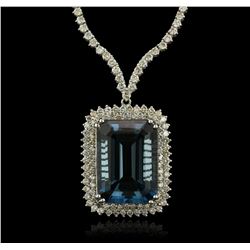 14KT White Gold 47.59 ctw Blue Topaz and Diamond Necklace