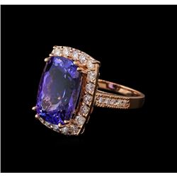 11.45 ctw Tanzanite and Diamond Ring - 14KT Rose Gold