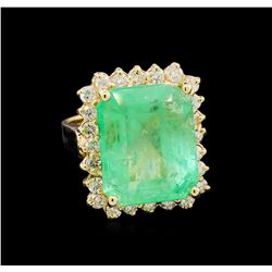 GIA Cert 13.93 ctw Emerald and Diamond Ring - 14KT Yellow Gold