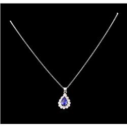 1.82 ctw Tanzanite and Diamond Pendant With Chain - 14KT White Gold
