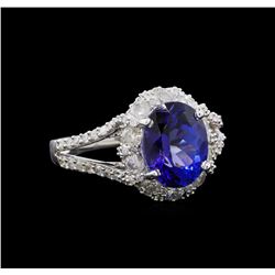 2.92 ctw Tanzanite and Diamond Ring - 14KT White Gold