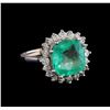 Image 1 : 3.66 ctw Emerald and Diamond Ring - 14KT White Gold