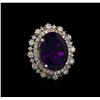 Image 1 : 14KT White Gold 11.11 ctw Amethyst and Diamond Ring