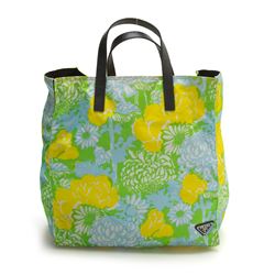 Prada Yellow and Green Floral Nylon Tote Bag