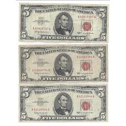 1963 $5 Red Seal Bill Lot of 3