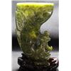 Image 2 : Ancient Solid Spinach Jade Sculpture of Bird Vase w/ Stand 6x4"