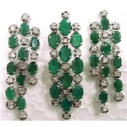 Platinum/SS Natural Emerald & White Sapphire Pendant & Earring Set