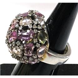 Platinum/SS Natural Fancy Color Sapphires & Diamond Ring 13.60ctw